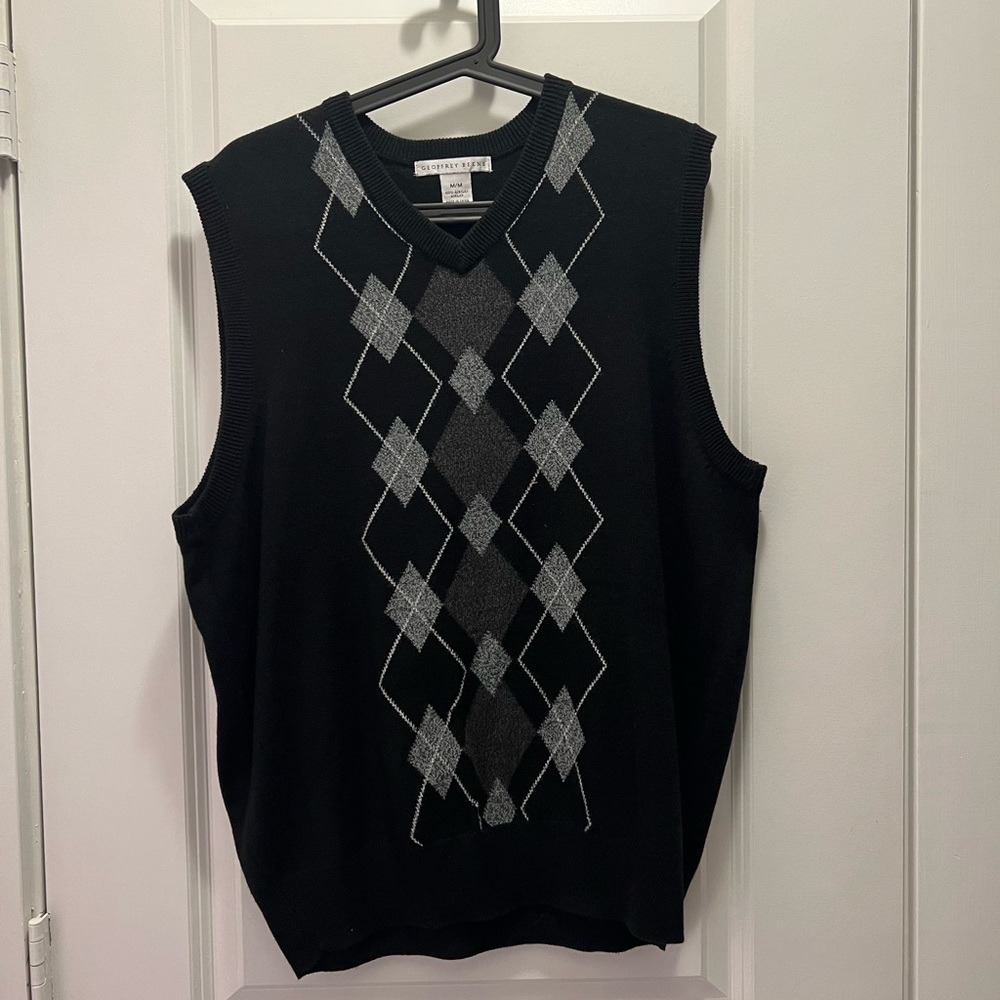 Geoffrey Beene Medium Black Argyle Sweater Vest